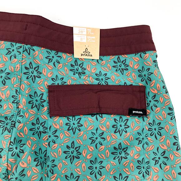 PRANA Men's Vintage Boardshort Size 28 Green Cove Geo Floral 8" Inseam Swim NWT - Picture 10 of 13